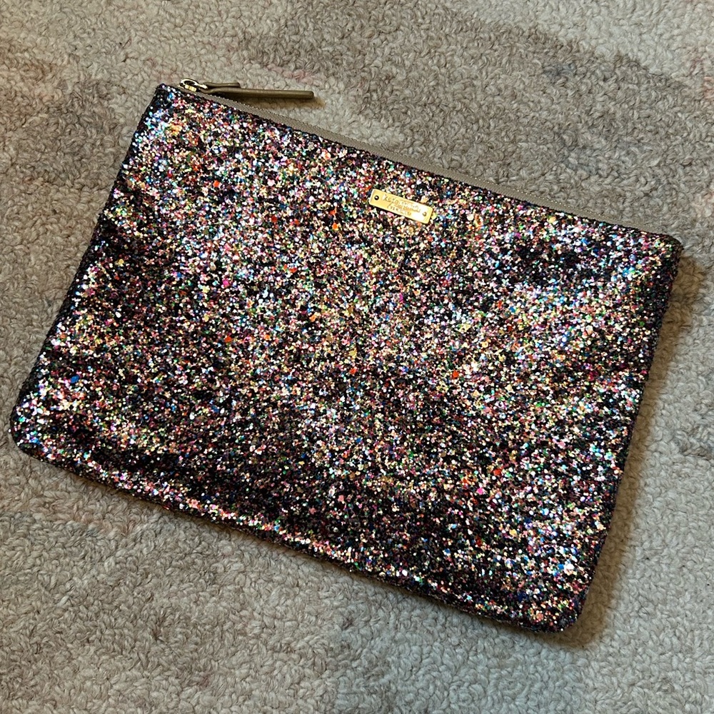 kate spade multi colored glitter clutch